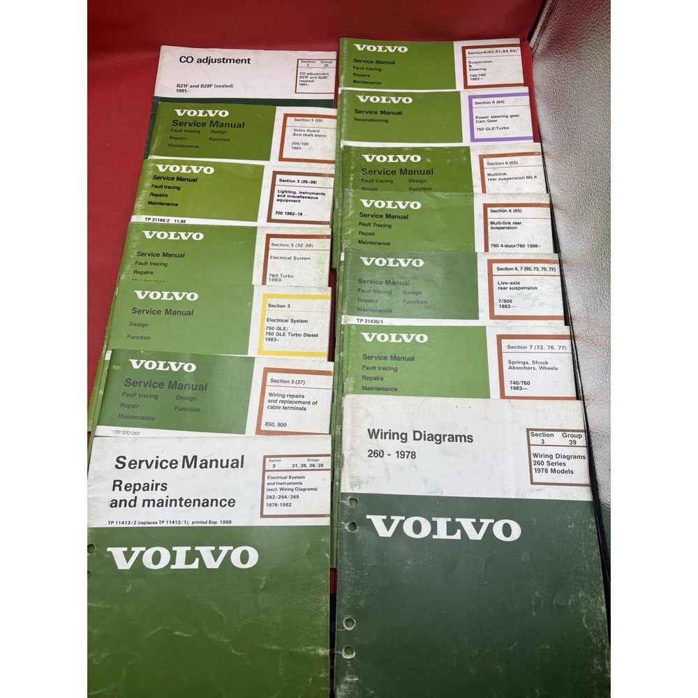 Lot of 14 Volvo Factory Service Manuals 260 740 760 780 850 900 OEM Green Books